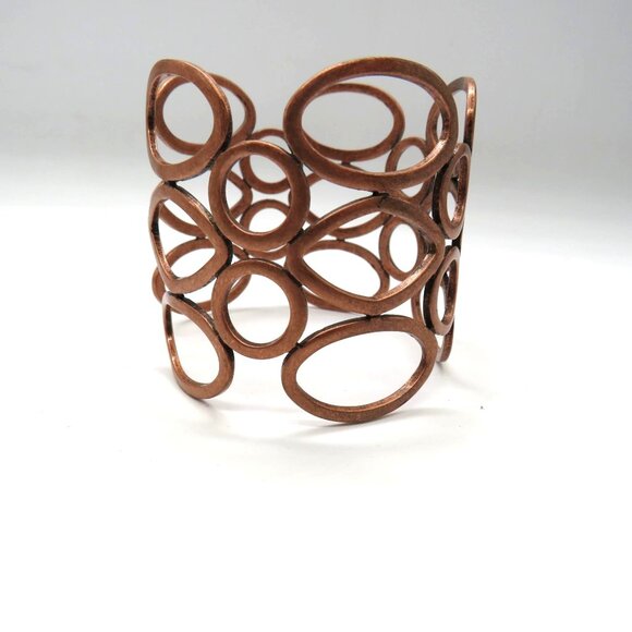 Brutalist Bracelet Copper Tone Geometric Links Statement Cuff - Picture 9 of 10
